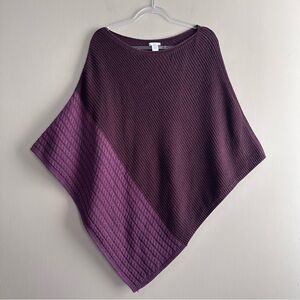 J. Jill Purple Ribbed Cable Knit Asymmetrical Pullover Poncho Womens One Size